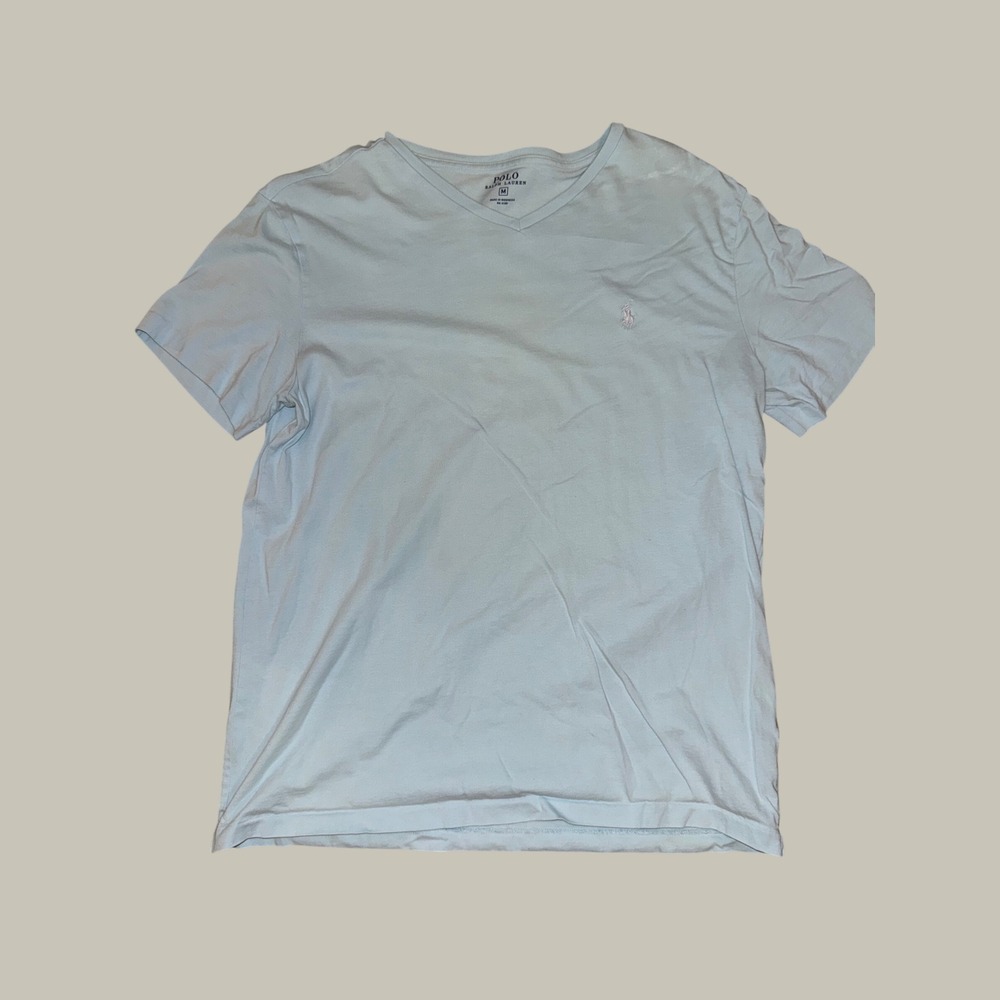 Polo Ralph Lauren Mens V-Neck T-Shirt Light Blue Short Sleeve Pony Logo Size M
